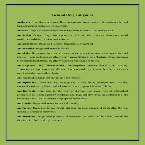 General drug categories