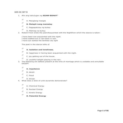 General education set b with highlighted answers)