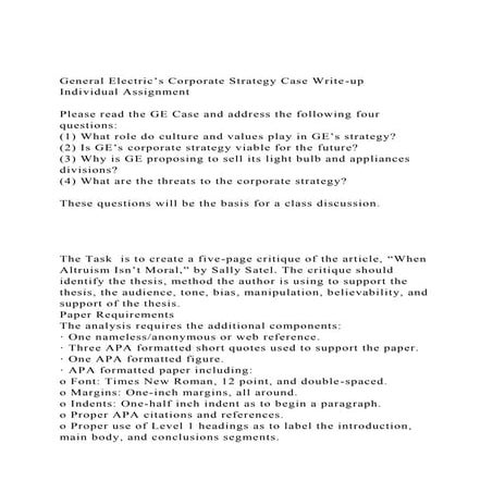 General Electric’s Corporate Strategy Case Write-upIndividual .docx