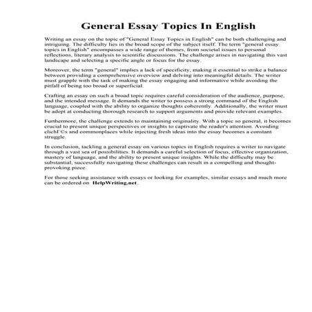 General Essay Topics In English