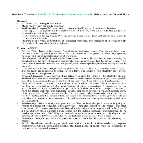 General Guidelines - First Review for B.Tech Mechanical VIII Sem