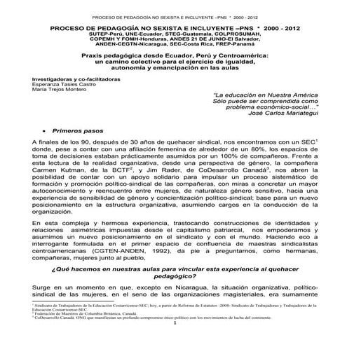Generalidades sobre el proceso de pedagogía no sexista e inclusiva PNS