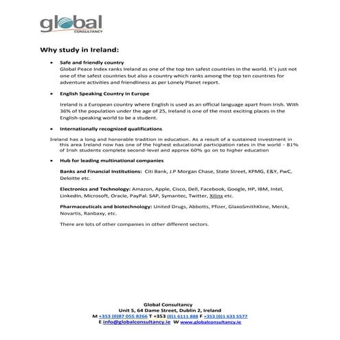 General information about study in ireland 