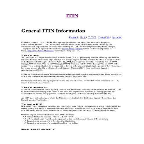 General ITIN Information