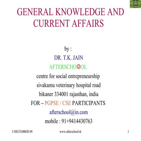 General Knowledge And Current Affairs Odp