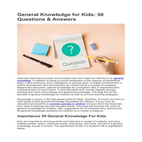 General Knowledge for Kids: 50 Questions & Answers