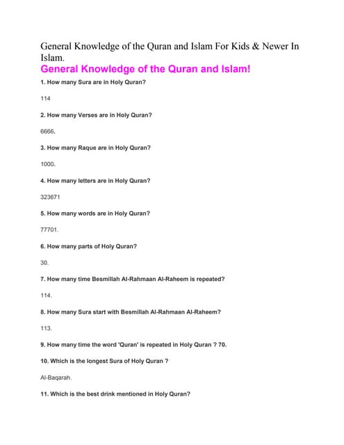 general knowledge of the quran and islam for kids