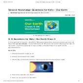 General Knowledge Questions For Kids Our Earth Pdf