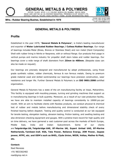 General Metals & Polymers, Mumbai , Cutless Rubber Bearings