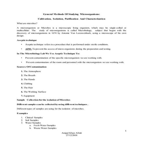 General methods of studying microorganisms cultivation, isolation,purificatio...