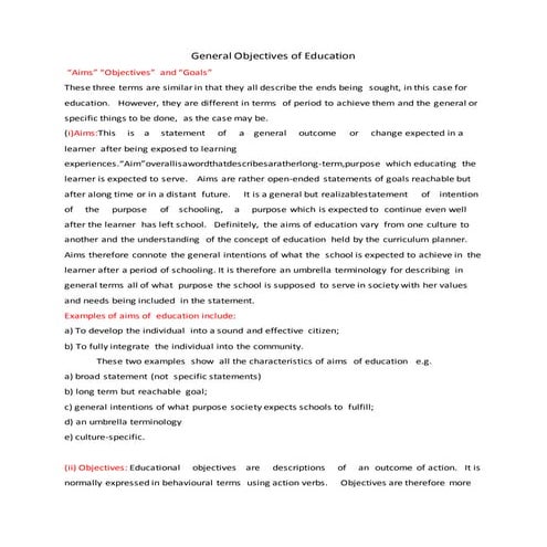 General objectives of education