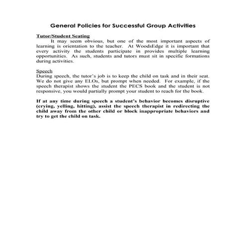 General policies for group activities