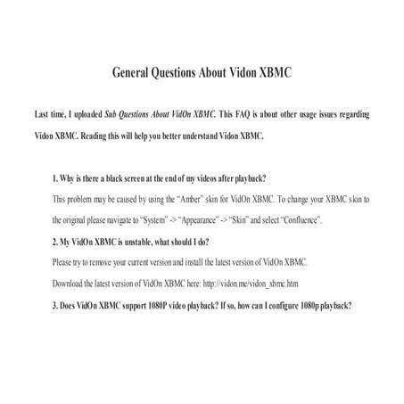 General Questions About Vidon XBMC
