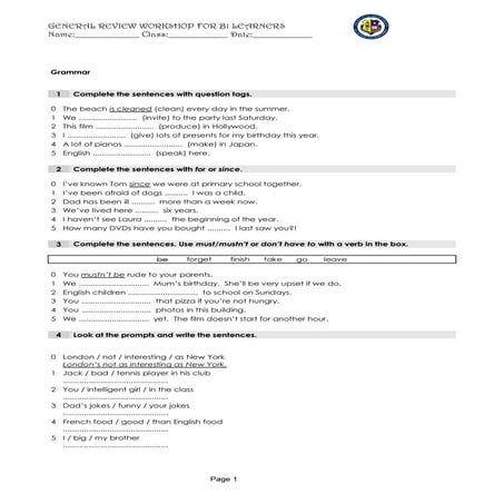 General review workshop for b1 learners