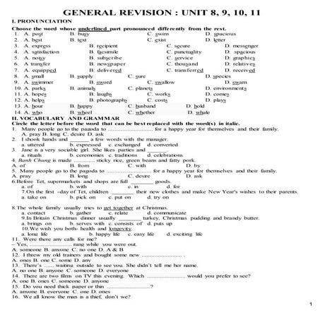 General revision unit 8, 9, 10, 11 thi 8 tuan
