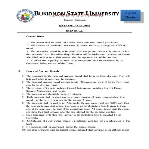 Rulies for quiz competition | DOCX