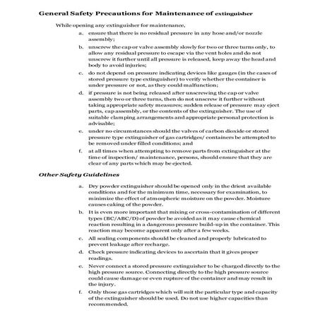 General safety precautions for maintenance of extinguisher