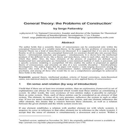 General theory: the Problems of Construction