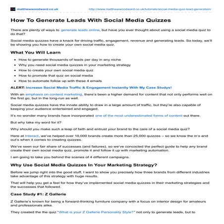 Generate More Leads, Traffic, User Engagement & Revenue With Social Media Qui...