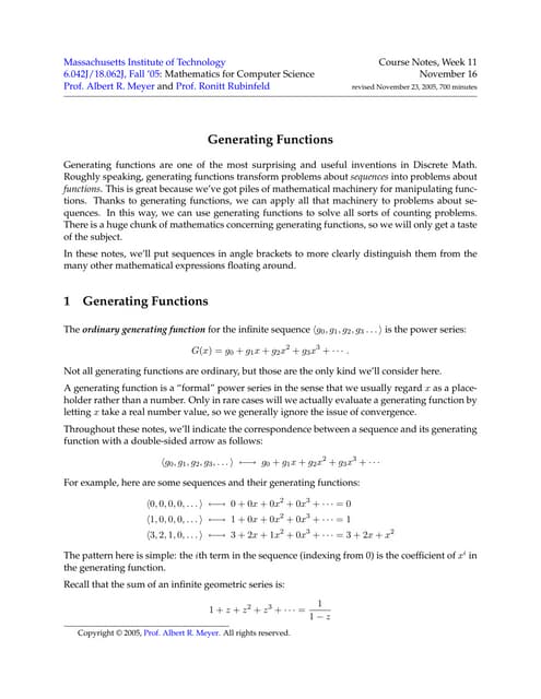 Generating functions (albert r. meyer)