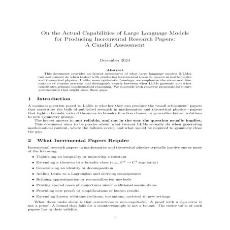 Generating Incremental  Research Papers in Math and Theoretical Physics