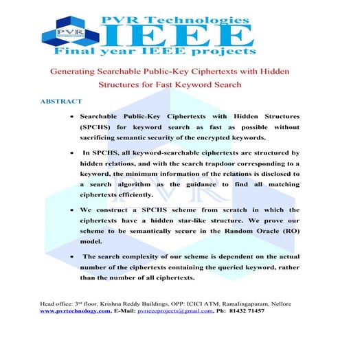 Generating searchable public key ciphertexts with hidden structures for fast ...