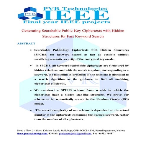 Generating searchable public key ciphertexts with hidden structures for fast ...