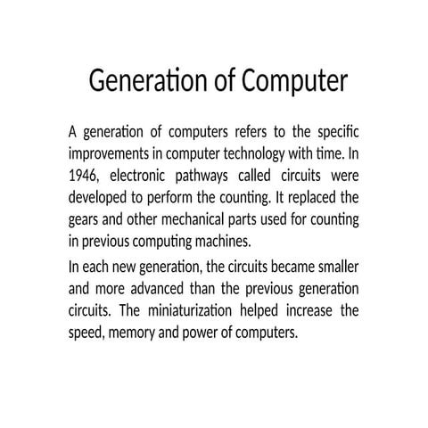 Defination and Generation of Computer sysetem