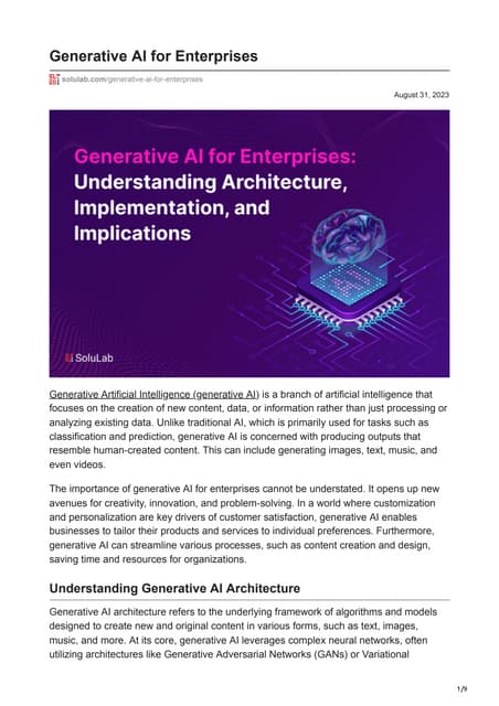 Applications of Generative AI in Enterprises