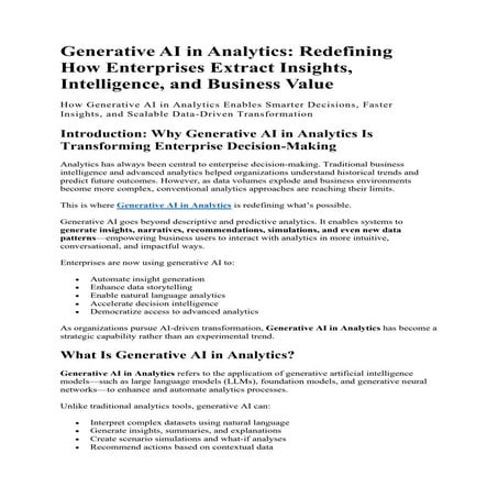 Generative AI in Analytics: Redefining How Enterprises Extract Insights ...