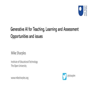 Generative AI for Teaching, Learning and Assessment