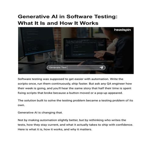 Generative AI in Software Testing_ What It Is and How It Works | PDF