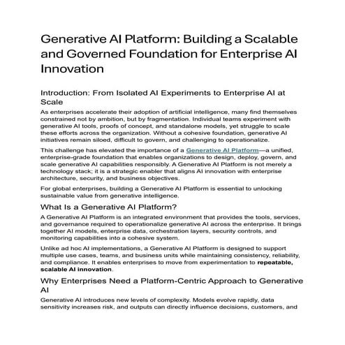Generative AI Platform: Building a Scalable and Governed Foundation for ...