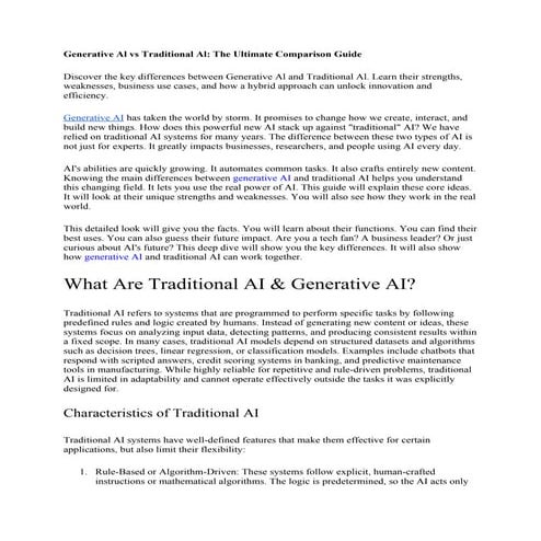 Generative Al vs Traditional Al: The Ultimate Comparison Guide