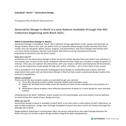 Generative design in_revit_customer_faq | PDF
