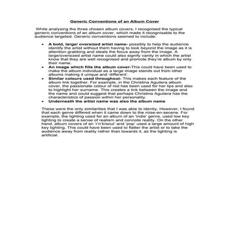 Generic conventions of an album cover