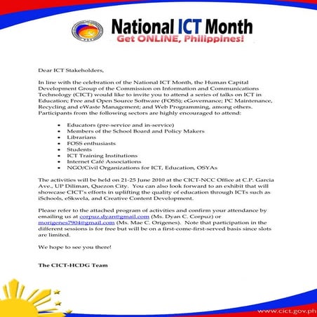 CICT's ICT Month Celebrations - HCDG Week