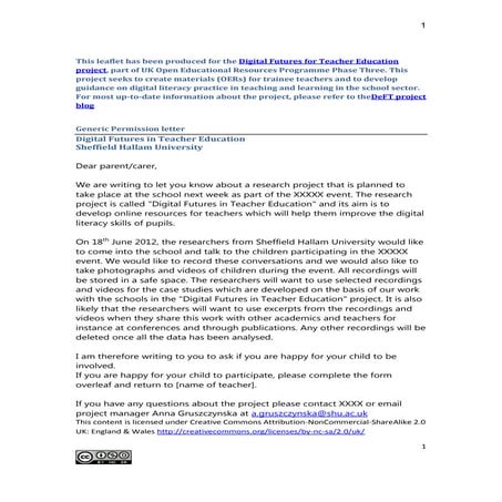 Generic permissions letter