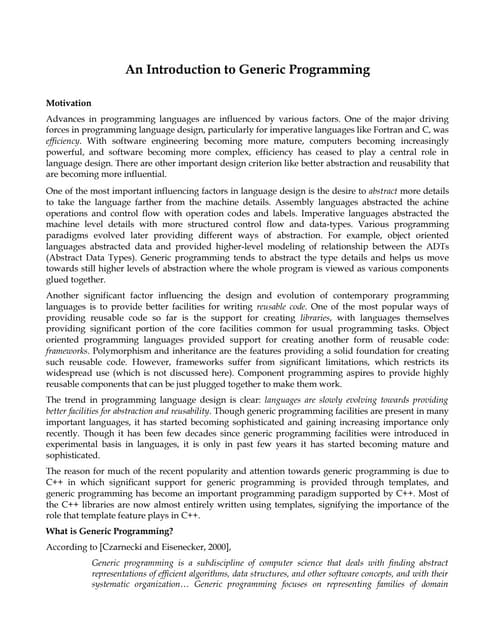 Generic Programming PDF