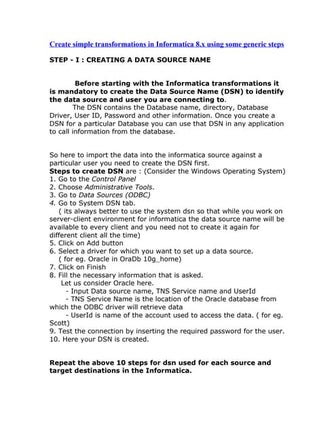 Generic steps in informatica