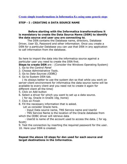 Generic steps in informatica