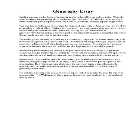 Generosity Essay. P2 students value essays quot;Generosityquot; - Glory Singa...