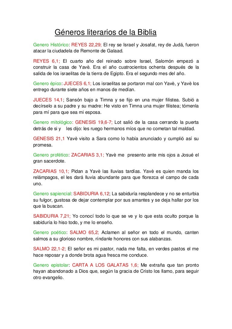 Los Generos Literarios De La Biblia