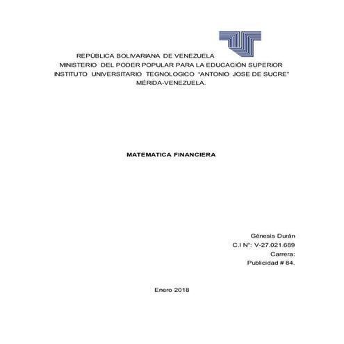 Genesis duran ejercicios matematica financiera