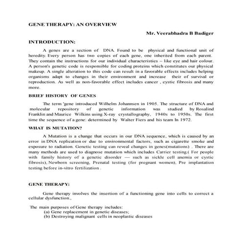 Genetherapy : An Overview