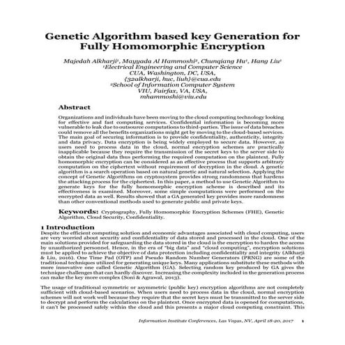 Genetic algorithm based key generation for fully homomorphic encryption ...
