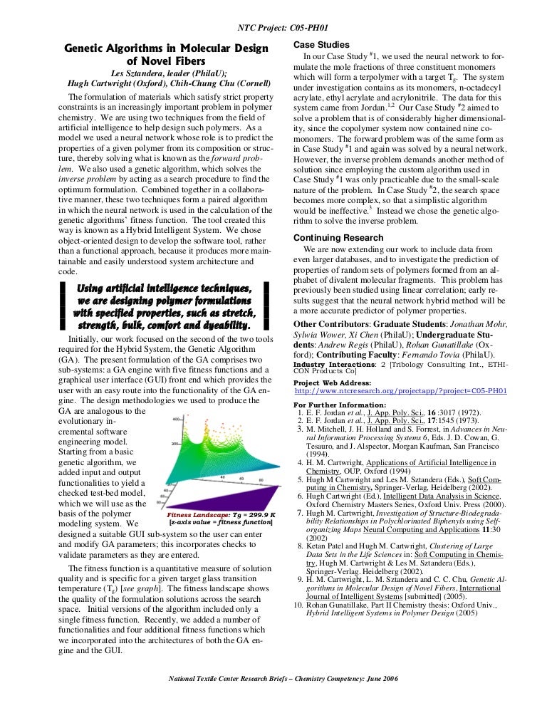 algorithms in molecular design of novel fabrics Sylvia Wower