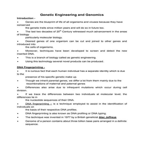 Genetic Engineering and Genomics Notes - MH-CET 2015 