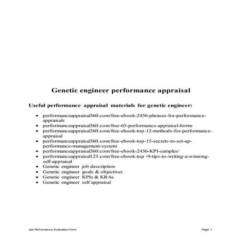 Genetic engineer performance appraisal