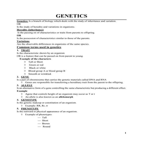 GENETICS IN BIOLOGY IN SECONDARY LEVEL FORM 3